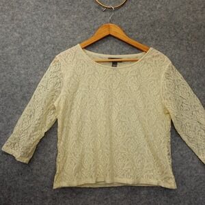 Vintage Sheer Lace Top Womens L Cream Crop Floral 90s Fairy Coquette KATE HILL